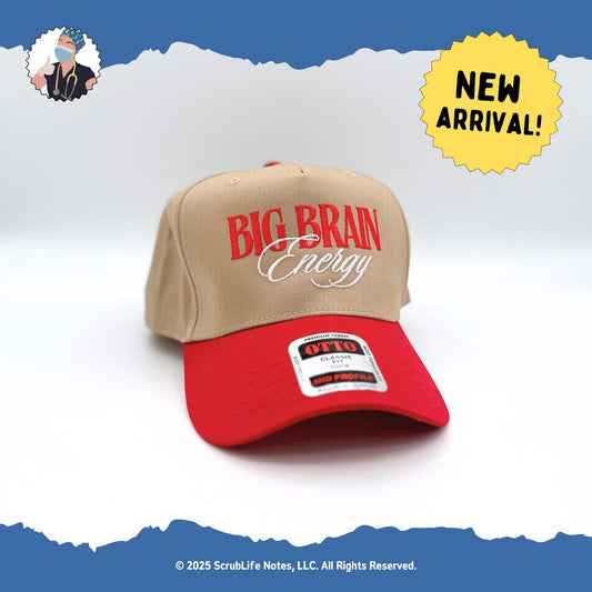 Big Brain Energy™ Hat | Red/Khaki Custom Embroidered OSFA OTTO Trucker Hat | Nursing Gifts and Apparel | New to ICU | Nurse Stocking Stuffer