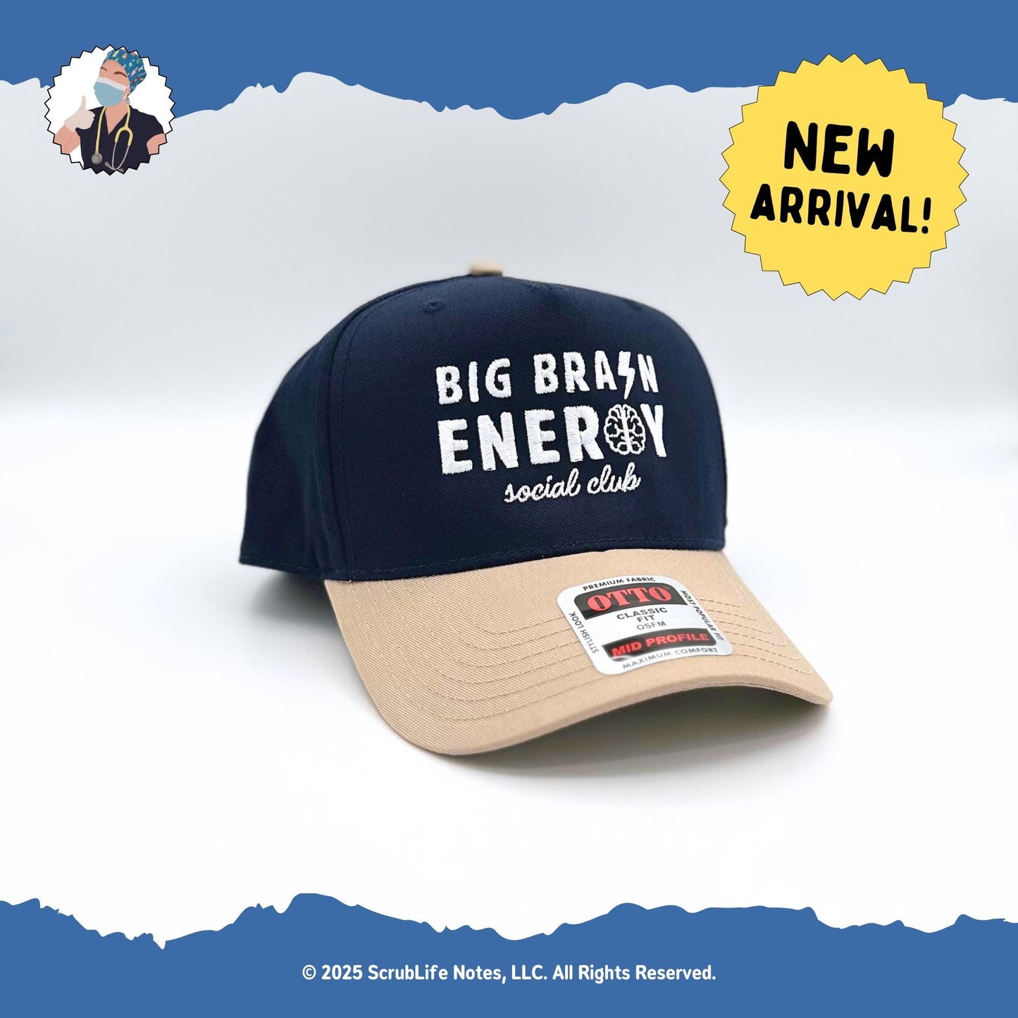 Big Brain Energy™ Social Club Hat | Navy/Khaki Custom Embroidered OSFA OTTO Trucker Hat | Nursing Gifts and Apparel | Nurse Stocking Stuffer