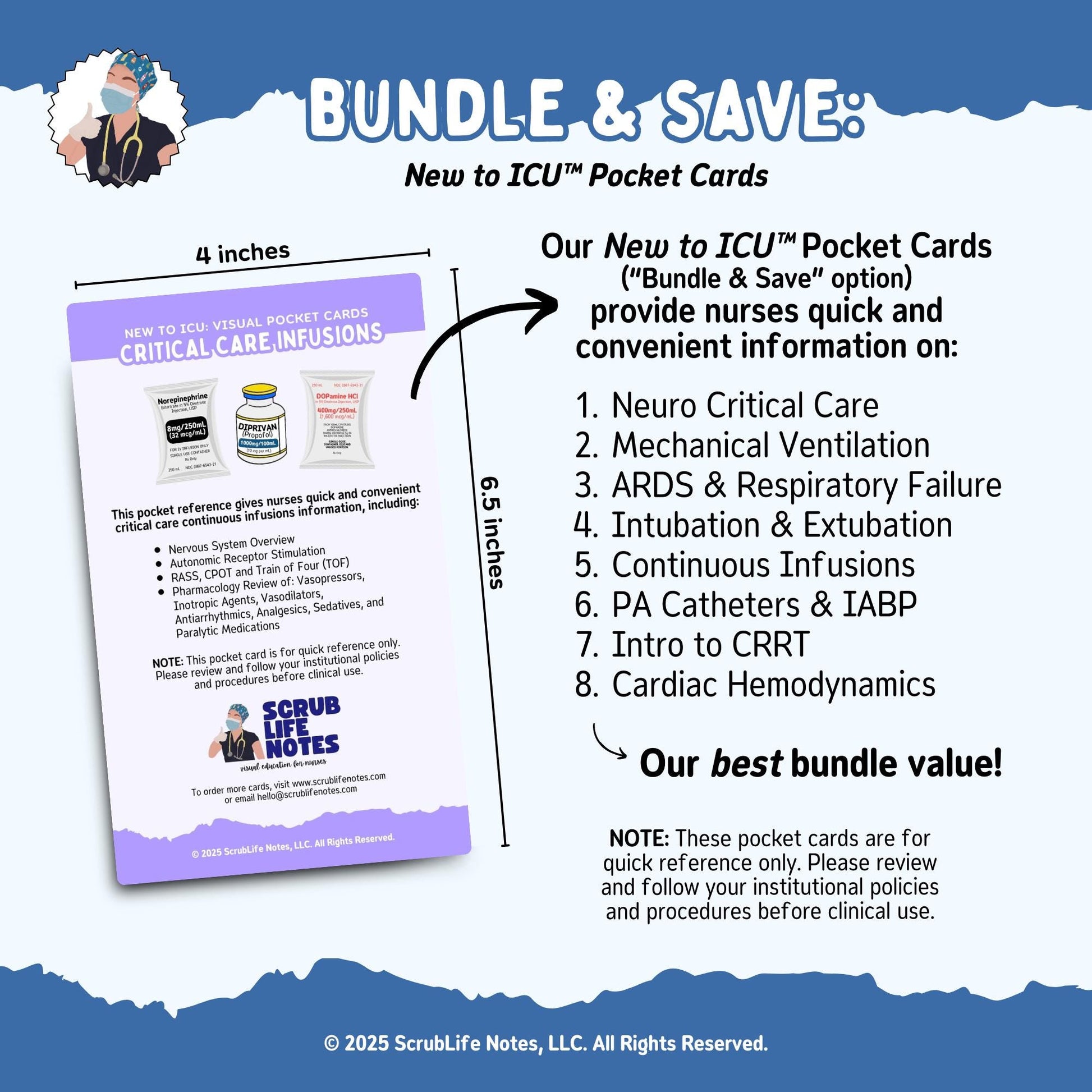 Ultimate ICU Pocket Card Bundle | New to ICU™ Quick Reference | Visual Education Cheat Sheet for Nurses, Nursing Students, and Preceptors